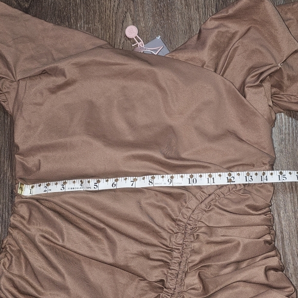 House Of CB Womens Dress Sz M Indra Mocha Off Shoulder Mini,Party,Dance Ruched - Picture 10 of 15